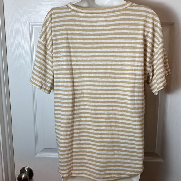 J.Crew Linen Blend Tee Size Large Short Sleeve Strip White Tan - Picture 6 of 8